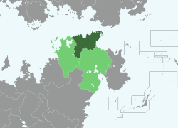 Territory of Hwangchu in dark green, nearby neighbours in light green.