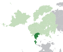 Location of  Agrana y Griegro  (dark green) – in Anterra  (green & grey) – in Western Artemia  (green)