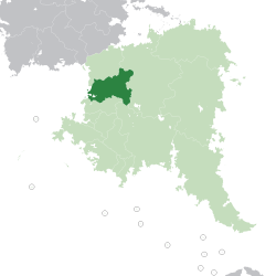 Location of  Santa Magdalena  (dark green) – in Avalonia  (green & grey) – in Southern Avalonia  (green)